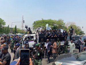 Election Breaking: Atiku Leads Protest to INEC Headquarters in Abuja 