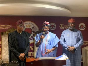 L-R. Col.Dele Oyefuga(2nd vice chairman), Otunba Seni Adetu(new Chairman),Prince Wole Sowole(1st vice chairman).